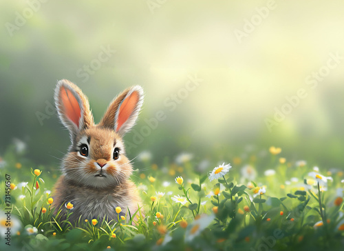 Cute little rabbit for Easter spring holiday, generative AI © Lana_Doss