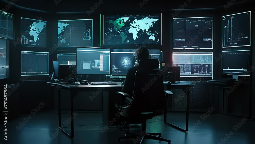 cyber criminal hacking system at monitors hacker. Created with generative AI.	