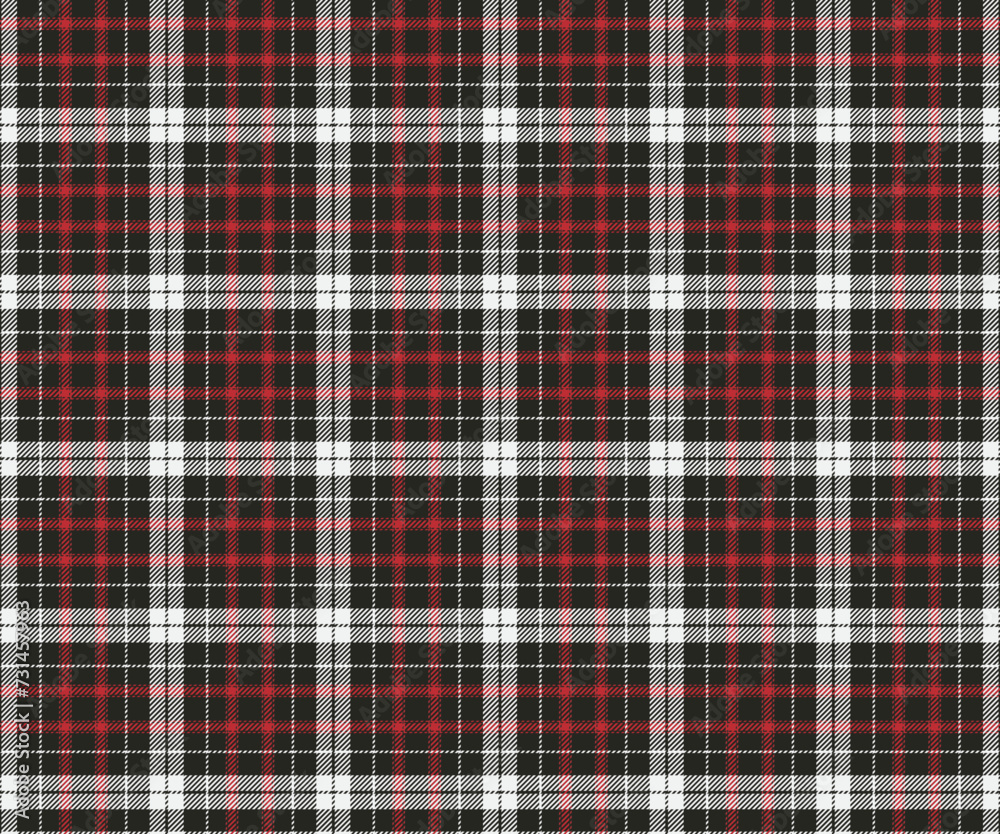 Plaid pattern, black, red, white. Seamless background for textiles, design of clothes, skirts, pants or decorative fabric. Vector illustration.