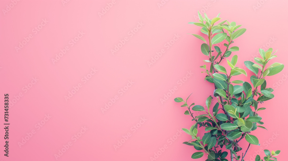 Vibrant Green Plant on Pink Background