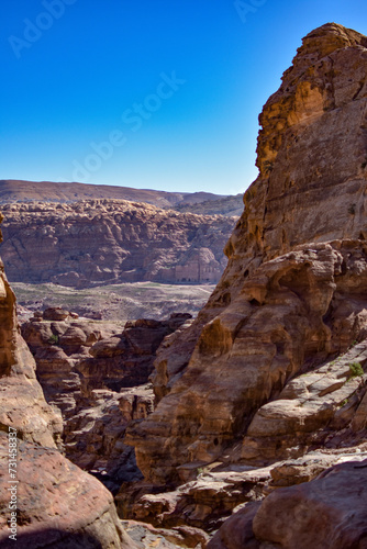 Rocky landscape and mountains, Petra, Wadi Musa, Jordan.