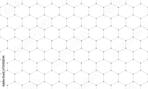 Grey dotted line hexagon seamless pattern. Vector Repeating Texture.