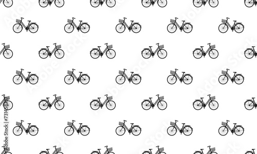 Black vintage bicycles seamless pattern on white background. Vector Repeating Texture.