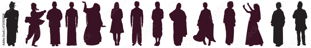 silhouette of a different cultural people in traditional dress