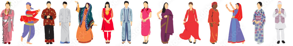 illustration of a people in different traditional dresses