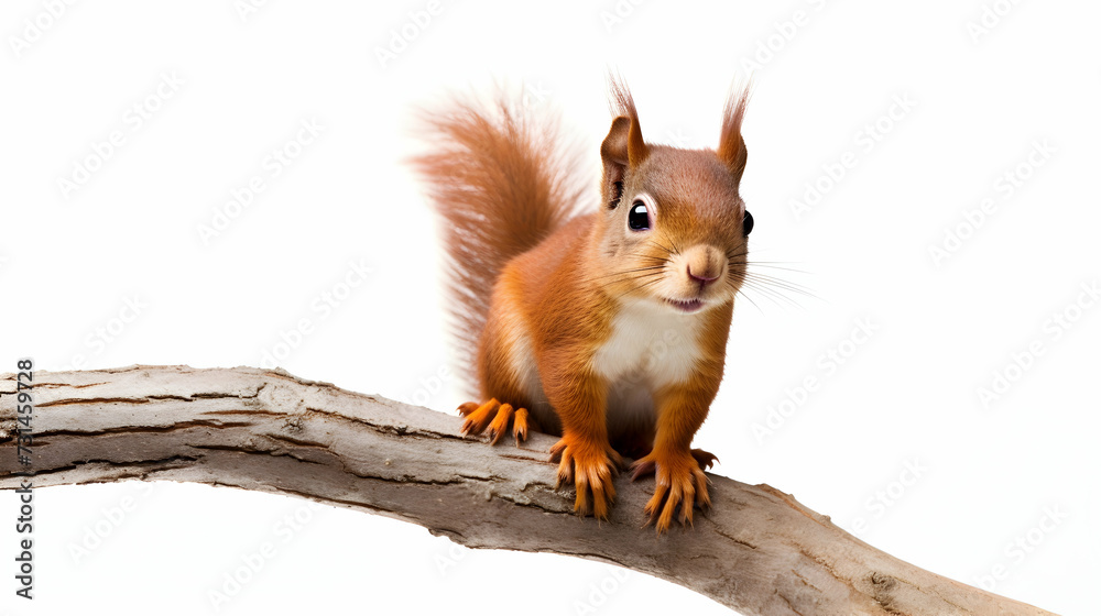 A charming red squirrel perched on a tree branch