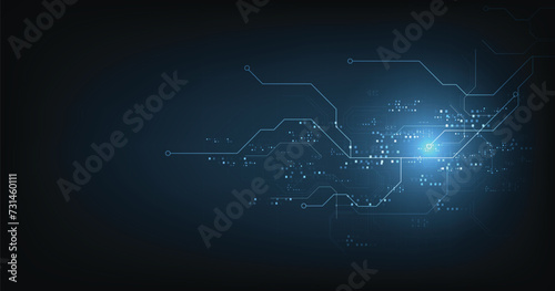 Circuit board blue technology background.Vector abstract technology illustration Circuit board on dark blue background.High-tech circuit board connection system concept.	
