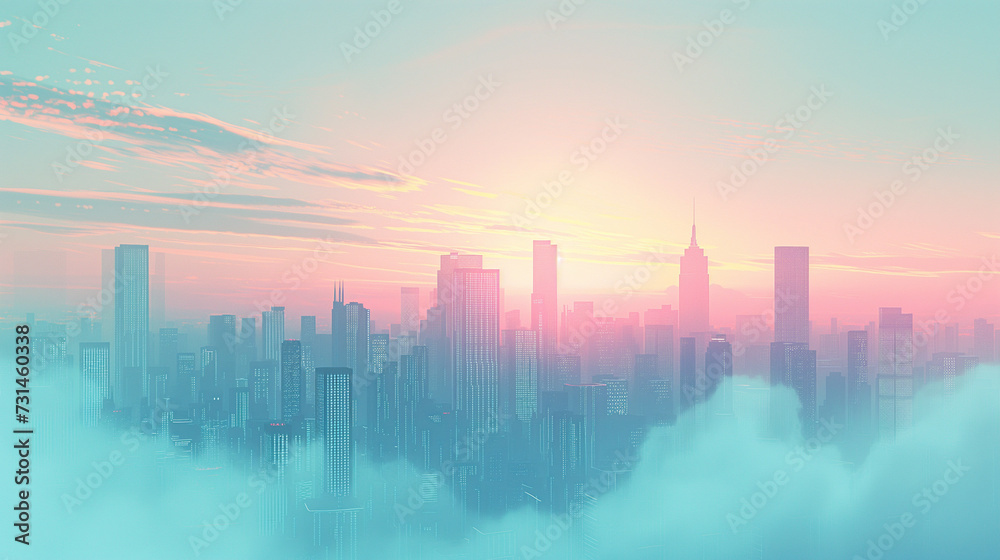 雲に包まれる未来都市