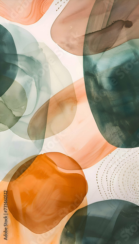 Boho background with art shapes. Boho colored wallpaper. Watercolor backdrop with shapes. 