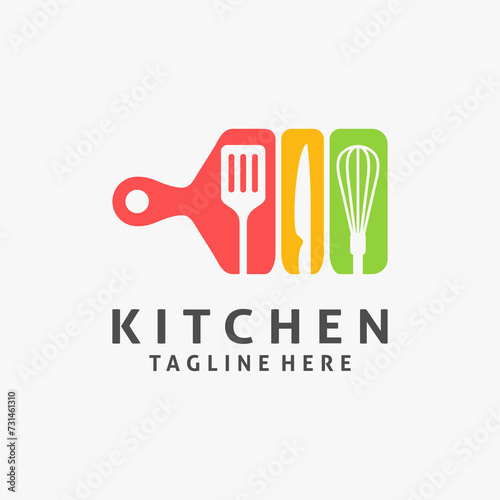 Cutting board and cooking utensils for kitchen logo design