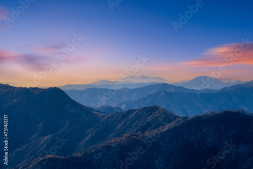 Landscape view of mountains and Moro Rock view of the Sequoia National Park. California, USA