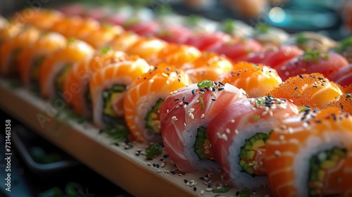 Colorful Sushi Roll Array. A Visual Treat of shushi roll.