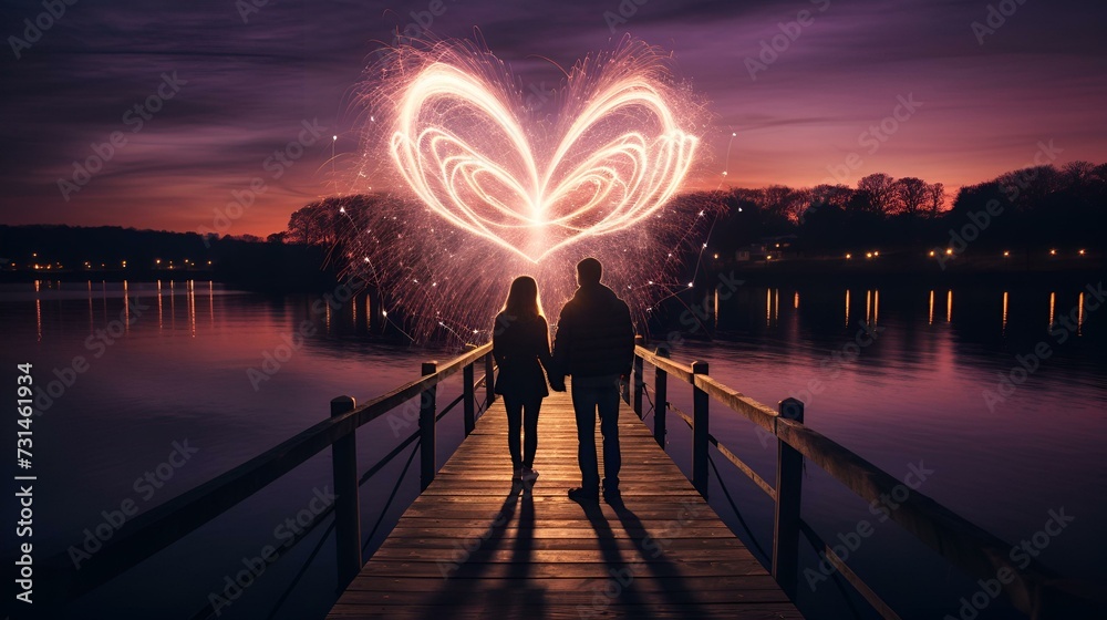 Spectacular fireworks display over beautiful river, Spectacular fireworks display over beautiful river,