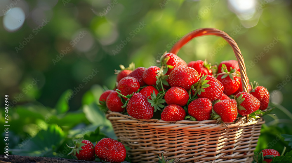 A basket brimming with ripe strawberries showcases the natural sweetness of summer, AI Generative.