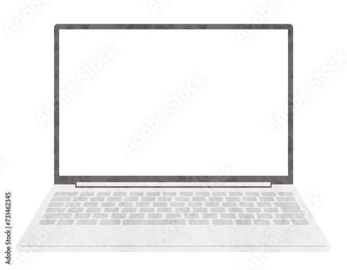 ノートパソコン、パソコンのベクターイラスト、水彩画風イラスト