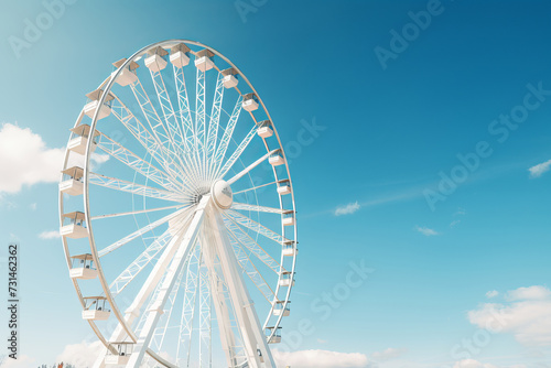 Ultra-realistic Ferris wheel under a clear blue sky. AI Generative.