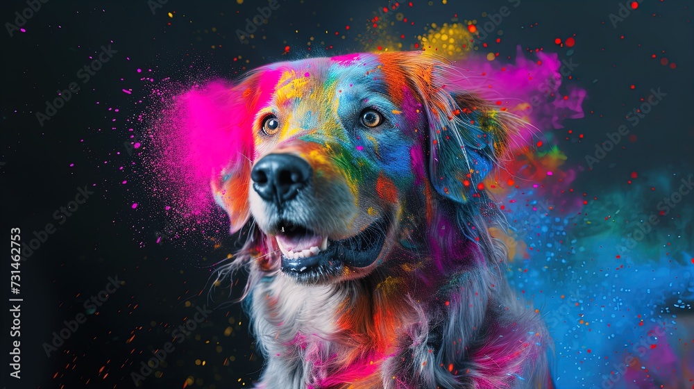 Dive into a Burst of Color! Experience the Vibrant Energy of a Dog Amidst a Colorful Paint Explosion. Perfect for Bold Statements and Creative Expression!