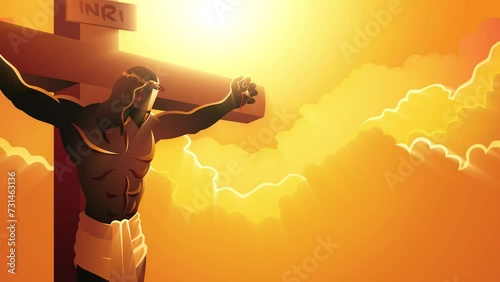Biblical motion graphic series of Jesus on the cross wearing a crown of thorns photo