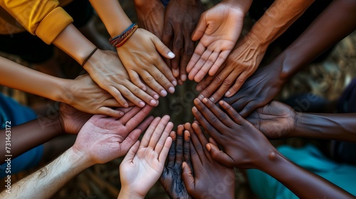 On Human Rights Day, a powerful image emerges featuring diverse hands joined in unity  #731463172