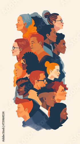 inclusive clip art illustration showing a group of diverse people or employees, of various ethnic, race background. photo