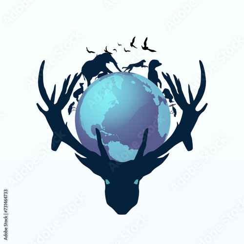 Photography Wild animals in around the earth. Wildlife concept icon