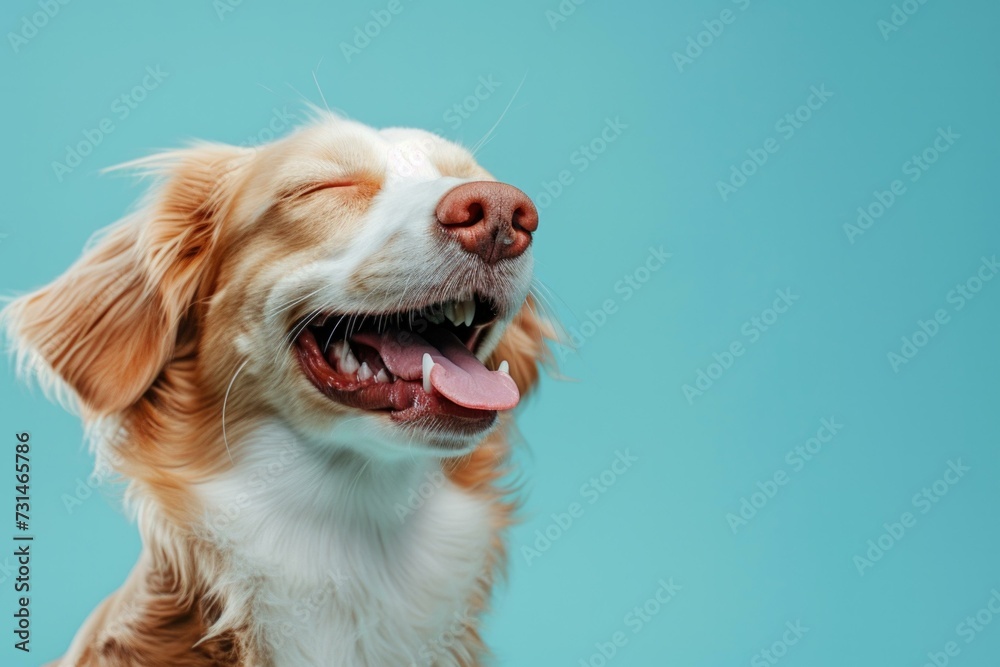 A dog is smiling and looking up at the camera. Generative AI. A dog is smiling and looking up at the camera. Generative AI.