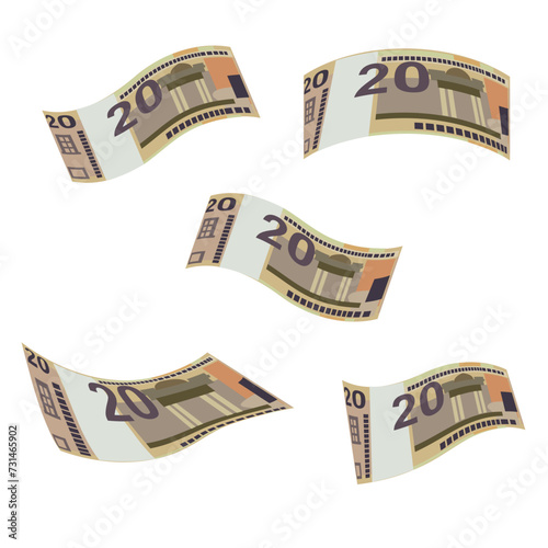 Belarusian ruble Vector Illustration. Belarus money set bundle banknotes. Falling, flying money 20 BYN. Flat style. Isolated on white background. Simple minimal design. photo