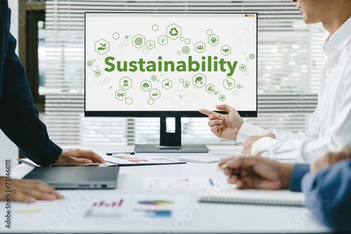 Corporate business sustainability environment development. Business people meeting to environment social governance investment business. Responsibility Environmental. Green business sustainable goal