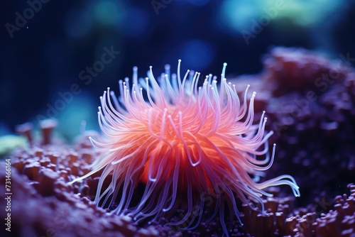 A pink sea anemone in a coral reef. Generative AI.