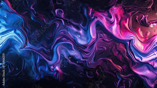 Black background with blurred neon colors. Abstract shiny backdrop of waves of mixed colors of purple-pink-blue colors