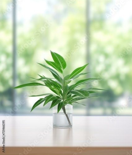 A plant in a glass vase on a table. Generative AI.