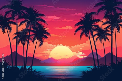 tropical sunset with trees © rushay