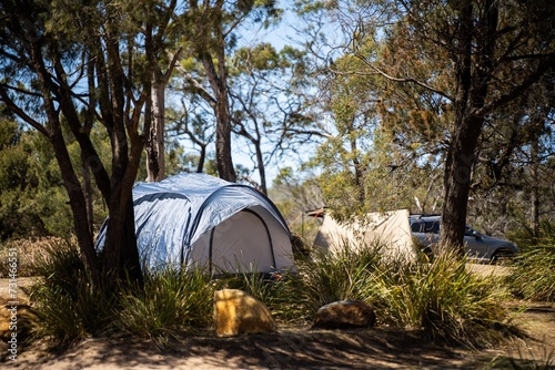 tents and camper trailers camping in an isolated campground