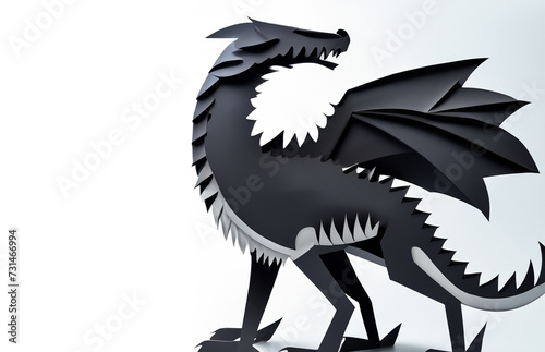 Paper Style Black Dragon Isolated on White Background