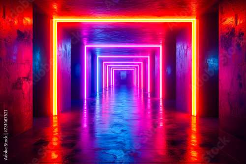 Neon Lit Corridor with Infinite Perspective.