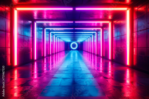 Neon Lit Corridor with Infinite Perspective.