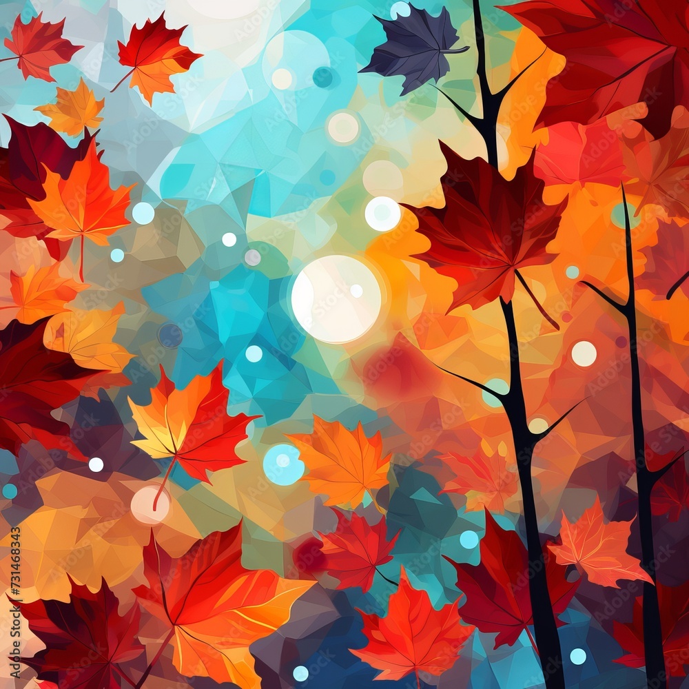 Autumn background with maple leaves and bokeh.