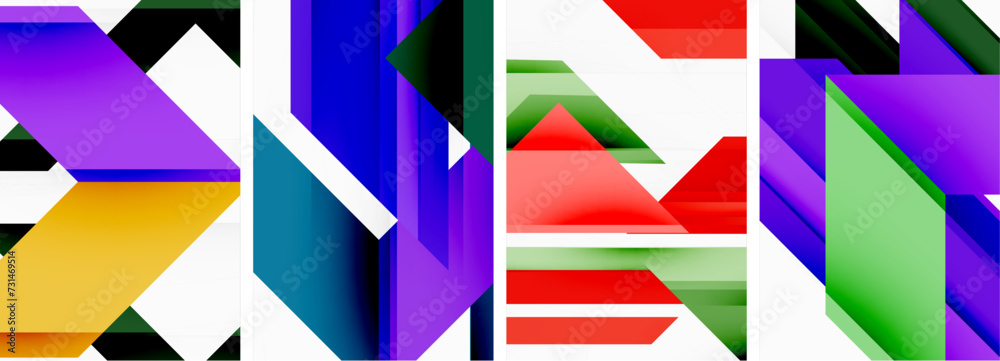 Bright colorful geometric abstract poster background set Bright colorful geometric abstract poster background set