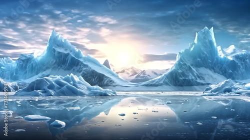 Majestic glacier standing tall amidst a frozen landscape, its sh © pasakorn