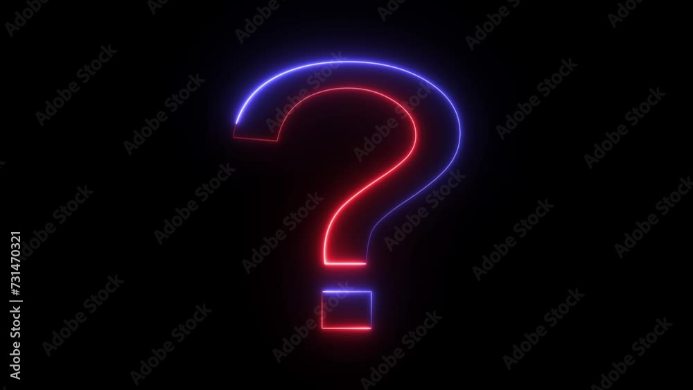 Blue and pink neon glowing question mark abstract black background. 3d rendering - illustration. Neon question mark icon Blue and pink neon glowing question mark abstract black background. 3d rendering - illustration. Neon question mark icon