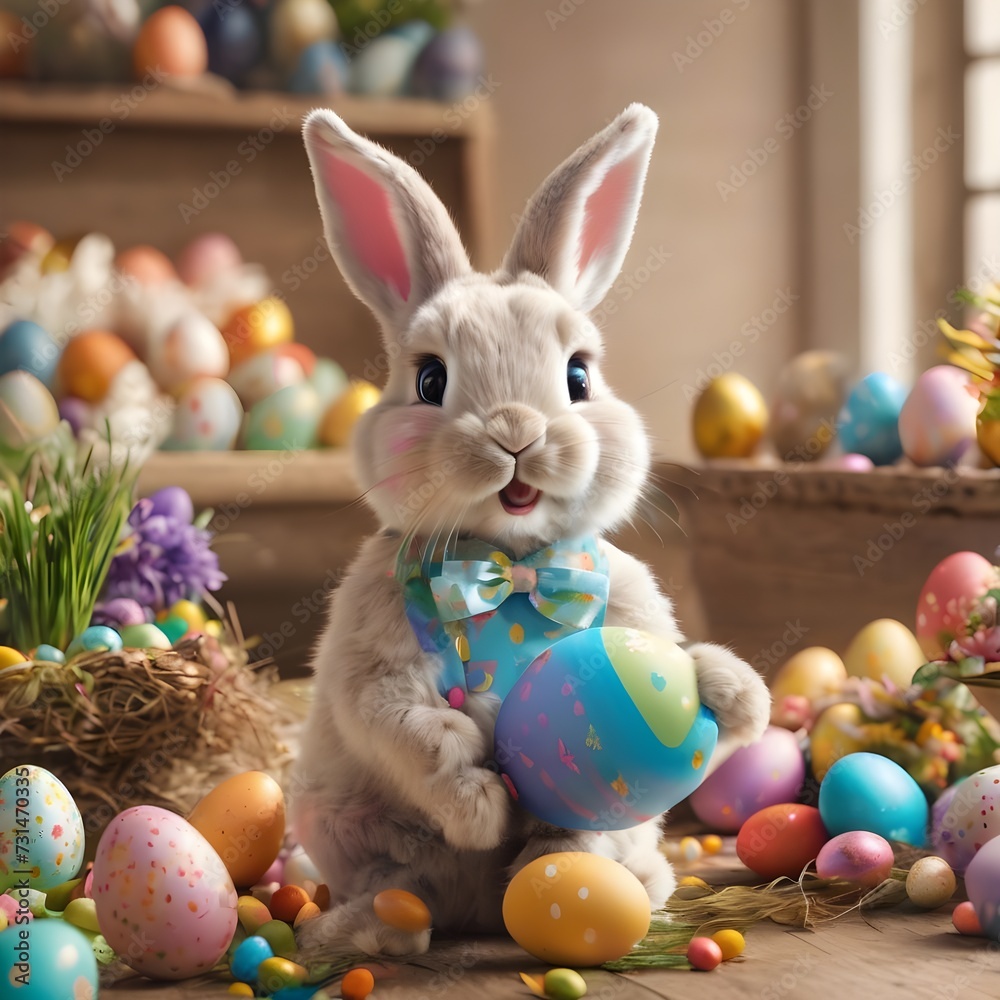 custom made wallpaper toronto digitalCrazy Easter bunnies, funny and cute. Colorful easter eggs