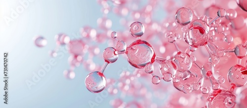 A variety of pink bubbles drift in the air against a vibrant blue backdrop, resembling delicate flowers with petals and a touch of creativity.