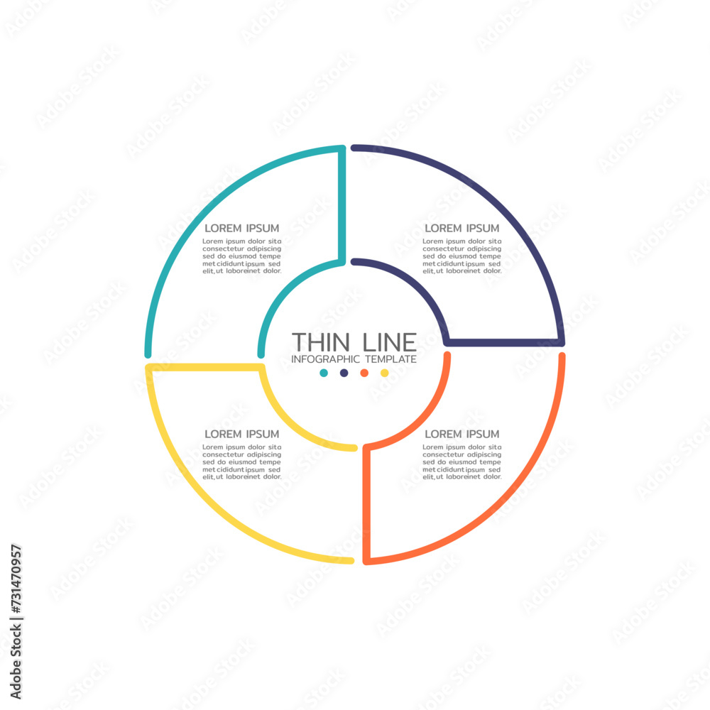 Circular diagram with 4 round elements placed around center. Concept of ...