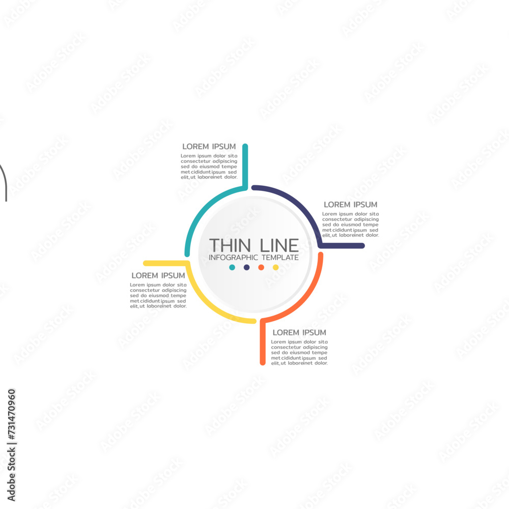 Circular diagram with 4 round elements placed around center. Concept of four stages of cyclic business process. Minimal infographic design template. Modern vector illustration for strategic planning. Circular diagram with 4 round elements placed around center. Concept of four stages of cyclic business process. Minimal infographic design template. Modern vector illustration for strategic planning.