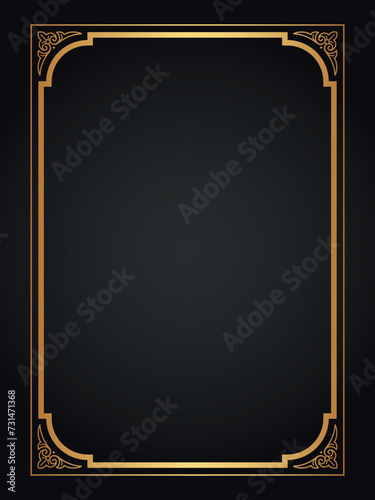 Decorative gold frame. Retro ornamental frame, vintage rectangle ornament, and ornate border. Decorative wedding frame, antique museum image border. Isolated vector icon