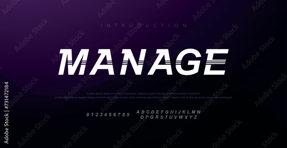 Manage Modern minimal abstract alphabet fonts. Typography technology, electronic, movie, digital, music, future, logo creative font. vector illustration