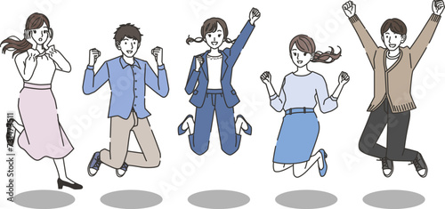 Happy business team jumping for success