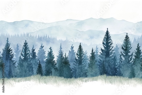 watercolor landscape with trees © PinkiePie