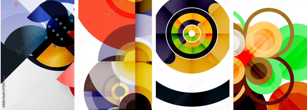 Charming geometric abstract posters. Mesmerizing set of circles, each design a harmonious blend of form and color. Elevate your design with modern, visually striking art Charming geometric abstract posters. Mesmerizing set of circles, each design a harmonious blend of form and color. Elevate your design with modern, visually striking art