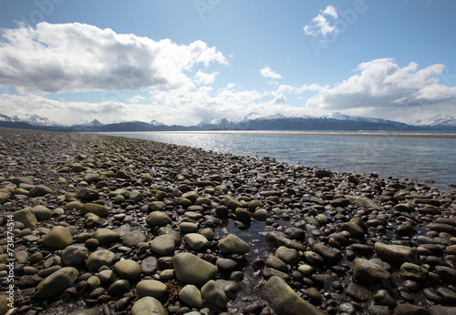 Rocky beach at low tide on Homer Spit at Homer Alaska United States